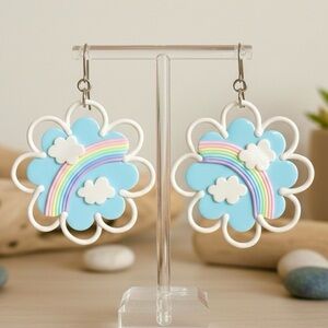Pastel Rainbow Cloud Flower Dangle - Handmade Earrings - Hypoallergenic